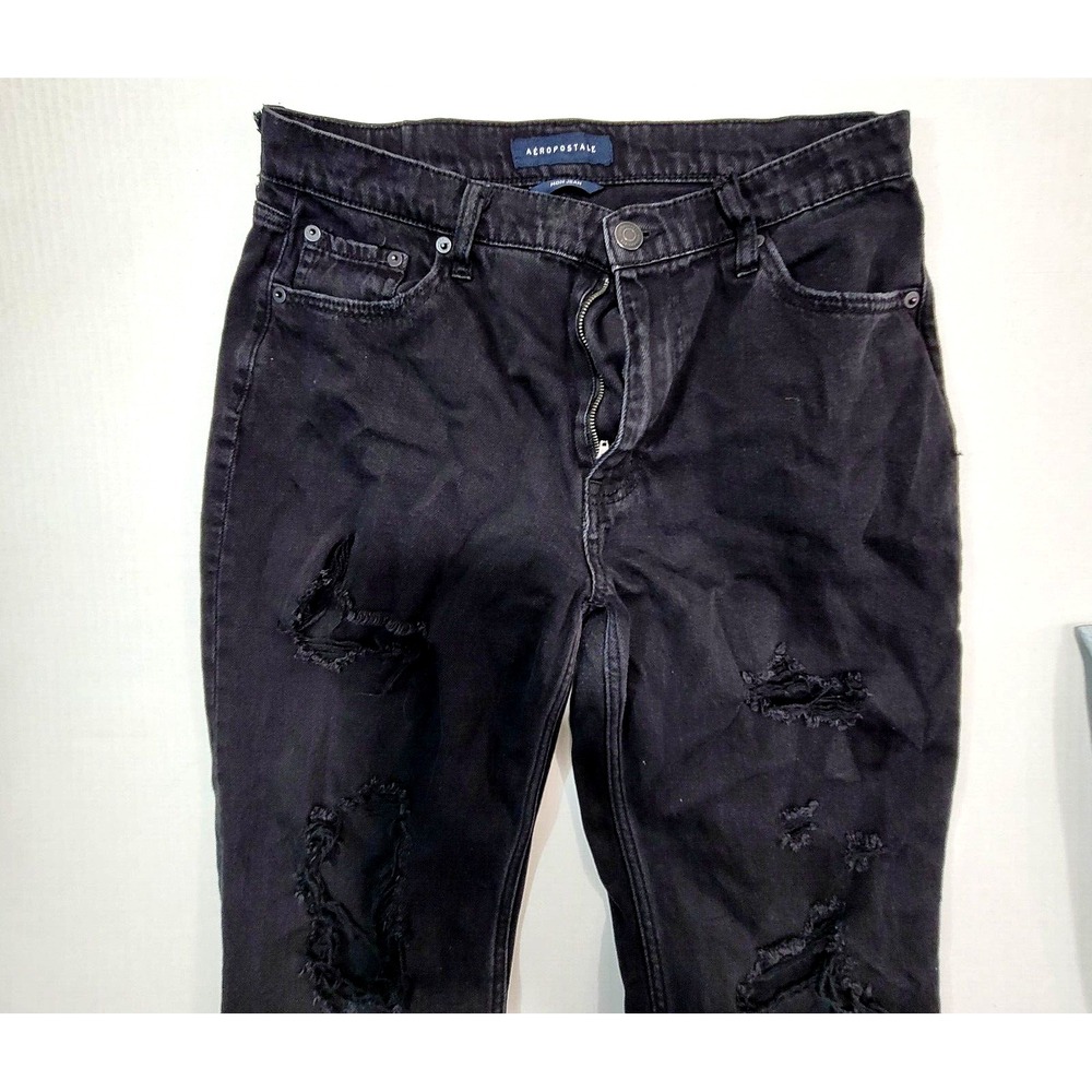 Aeropostale Girls Size 10 Black High Waisted Mom‎ Distressed Jeans